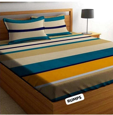 The Divine 450 TC Cotton Super King Striped Fitted (Elastic) Bedsheet(Pack of 1, 3905-Yellow)