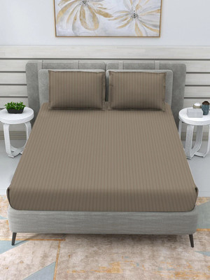 lacoza 400 TC Microfiber Double Striped Fitted (Elastic) Bedsheet(Pack of 1, COCO)