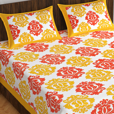 E ELMA 144 TC Cotton Double Abstract Flat Bedsheet(Pack of 1, Yellow)