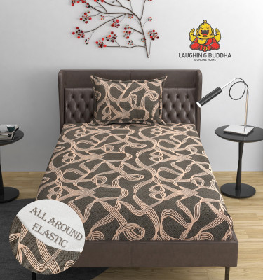 Laughing buddha Microfiber Single Fitted (Elastic) 310 TC Printed Bedsheet(Pack of 1, Brown, Beige Bed cover)