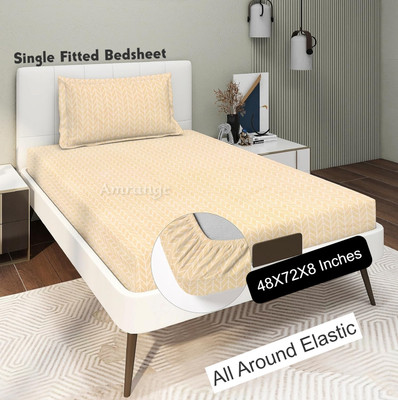 Amrange 190 TC Cotton Single Abstract Fitted (Elastic) Bedsheet(Pack of 1, Yellow)