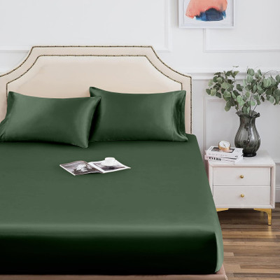 The Linen Company 300 TC Viscose Single Solid Fitted (Elastic) Bedsheet(Pack of 1, Green)