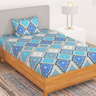 Bedspun 180 TC Microfiber Single Geometric Flat Bedsheet  (Pack Of 1, Light Blue, White) For Rs. 229 @ 75 %