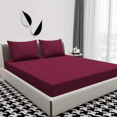 Home Sizzler 210 TC Microfiber Double Striped Flat Bedsheet(Pack of 1, Maroon)