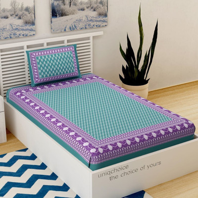 Unique Choice 220 TC Cotton Single Self Design Flat Bedsheet(Pack of 1, Blue)
