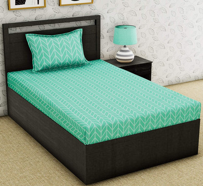 RUSTIC LINEN 144 TC Microfiber Single Printed Flat Bedsheet(Pack of 1, Light Green)