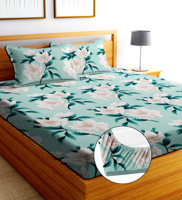 EXFAB 244 TC Cotton King Printed Fitted (Elastic) Bedsheet(Pack of 1, exfav)