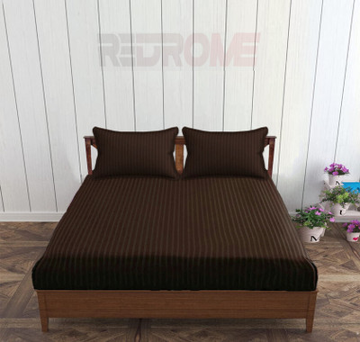 REDROME Cotton Queen Flat 300 TC Striped Bedsheet(Pack of 1, Coffee)