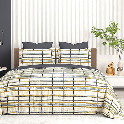 RICHKRAFT Microfiber King Flat 186 TC Geometric Bedsheet(Pack of 1, Beige)