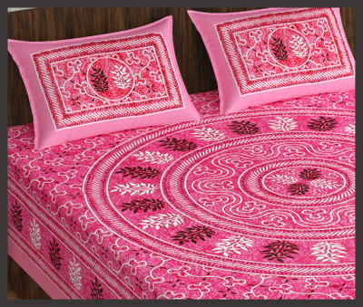 JAIPUR PRINTS 180 TC Cotton Double Jaipuri Prints Flat Bedsheet(Pack of 1, Pink)