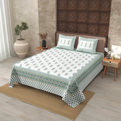JAIPUR FABRIC Cotton Double Flat 180 TC Printed Bedsheet(Pack of 1, Green 1)