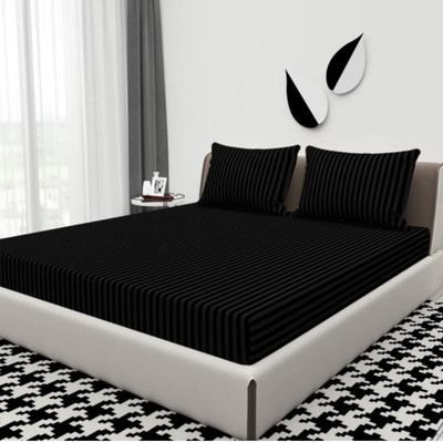 Dokarn Cotton King Flat 180 TC Striped Bedsheet(Pack of 1, Black)
