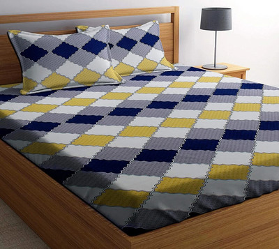 BEVI Microfiber Double Flat 300 TC Printed Bedsheet(Pack of 1, White)