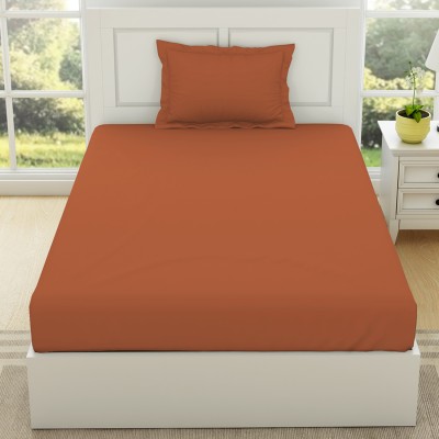SPACES 144 TC Cotton Single Solid Flat Bedsheet(Pack of 1, RUST)