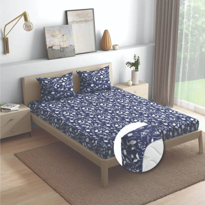 Wakefit 144 TC Cotton Queen Printed Fitted (Elastic) Bedsheet(Pack of 1, Evelyn)