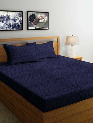 BROMWICK 180 TC Microfiber Double Floral Flat Bedsheet(Pack of 1, Navy Blue)