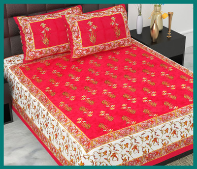 BedZone Cotton Double Flat 240 TC Jaipuri Prints Bedsheet(Pack of 1, Red)
