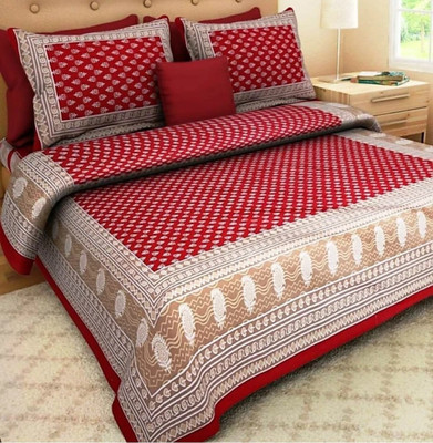 Diksha Cotton Double Flat 144 TC Printed Bedsheet(Pack of 1, Red)