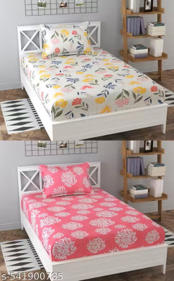 Yogini Cotton Single Flat 210 TC Floral Bedsheet(Pack of 2, Pink)