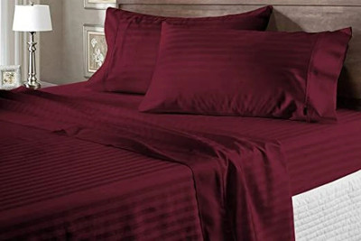 RRAAS Satin Queen Flat 250 TC Striped Bedsheet(Pack of 1, Maroon)