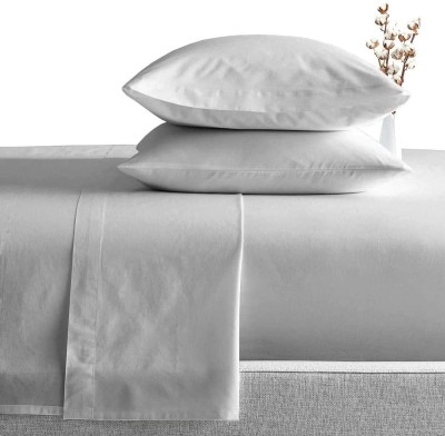 READ CART LAUNCH 400 TC Cotton Single Solid Fitted (Elastic) Bedsheet(Pack of 1, White)