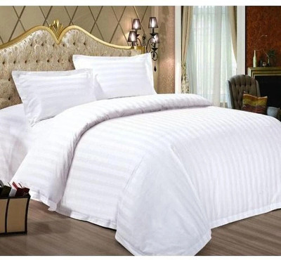 lostaka Cotton Double Flat 220 TC Striped Bedsheet(Pack of 1, White)