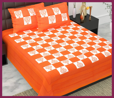 JAIPUR PRINTS Cotton Double Flat 210 TC Jaipuri Prints Bedsheet(Pack of 1, Orange)