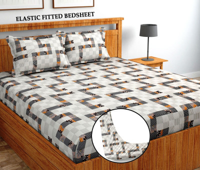 BLUEDOT 255 TC Cotton King Printed Fitted (Elastic) Bedsheet(Pack of 1, Multicolor)