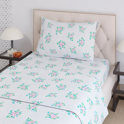 Layers Cotton Blend Single Flat 225 TC Printed Bedsheet(Pack of 1, Grey)