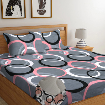 Apala 250 TC Microfiber Double Abstract Fitted (Elastic) Bedsheet(Pack of 1, Grey)