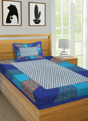 Flipkart SmartBuy 180 TC Cotton Single Jaipuri Prints Flat Bedsheet(Pack of 1, Blue)