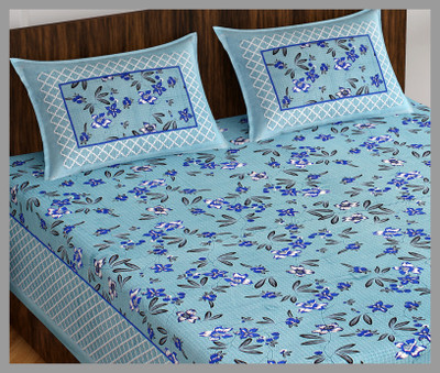 JAIPUR PRINTS 144 TC Cotton Double Jaipuri Prints Flat Bedsheet(Pack of 1, Grey)