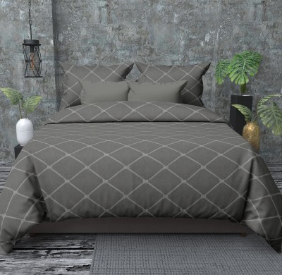 Divine Homes 144 TC Microfiber Double Geometric Flat Bedsheet(Pack of 1, Dark Grey)