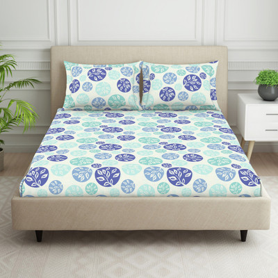 Welspun Polycotton Double Flat 120 TC Floral Bedsheet(Pack of 1, Blue)