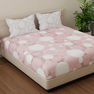 Huesland Cotton King Flat 144 TC Geometric Bedsheet(Pack of 1, Pastel Peach & Off White)
