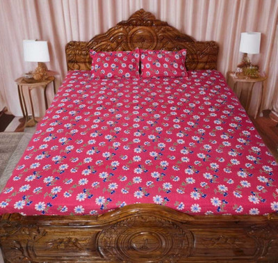 MOAF Cotton King Flat 220 TC Printed Bedsheet(Pack of 1, Pink Printed)