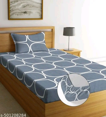 BeddingZone 210 TC Cotton Single Self Design Fitted (Elastic) Bedsheet(Pack of 1, grey-gola-sngle-ftd)
