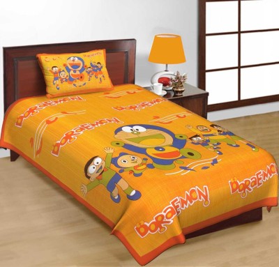 LOCEE 144 TC Cotton Single Cartoon Flat Bedsheet(Pack of 1, Yellow)