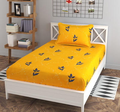 AUSIEE 160 TC Polycotton Single Printed Fitted (Elastic) Bedsheet(Pack of 1, Yellow)
