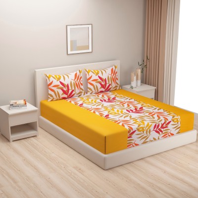 SWAYAM 210 TC Cotton Double Printed Bedsheet(Pack of 1, Yellow)