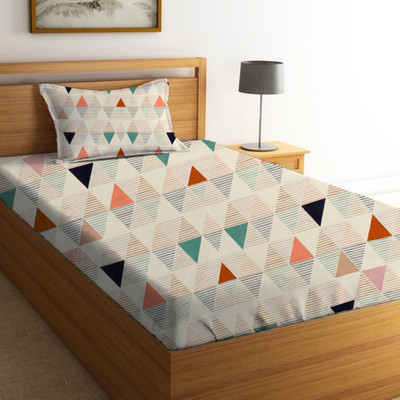 BROMWICK 300 TC Microfiber Single 3D Printed Flat Bedsheet(Pack of 1, Multicolor Triangle)