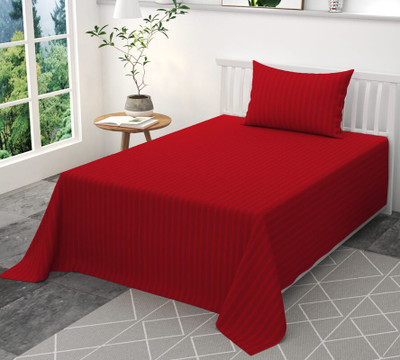 Sadashiv Satin Single Flat 300 TC Striped Bedsheet(Pack of 1, Red)