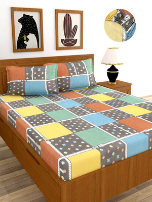MORADO 180 TC Polycotton King Geometric Fitted (Elastic) Bedsheet(Pack of 1, Multicolor)