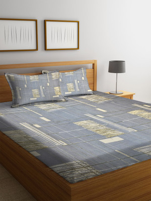 The Little Big Store 210 TC Cotton King Striped Fitted (Elastic) Bedsheet(Pack of 1, Grey)