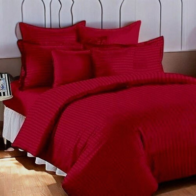 HOMYBEES Cotton King Flat 300 TC Striped Bedsheet(Pack of 1, Maroon)