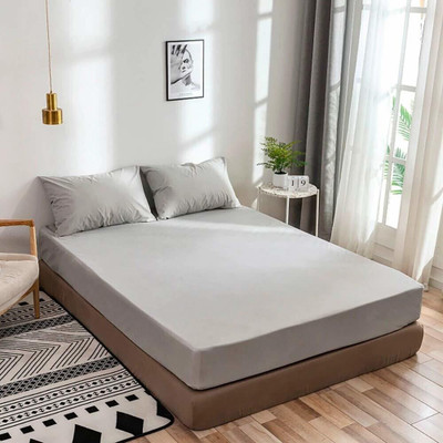 BEVI 300 TC Microfiber Double Solid Flat Bedsheet(Pack of 1, Grey)