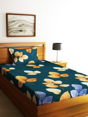 Home Sizzler 144 TC Microfiber Single Floral Flat Bedsheet(Pack of 1, Dark Green)