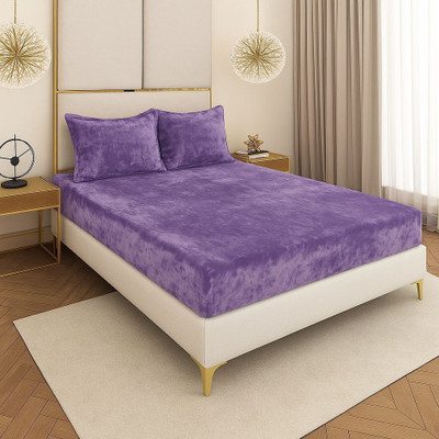 Crafteal Velvet King Fitted (Elastic) 300 TC Solid Bedsheet(Pack of 1, Purple)