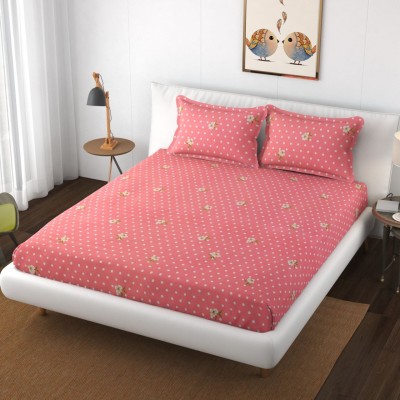 Fibre touch 200 TC Cotton Double Solid Fitted (Elastic) Bedsheet(Pack of 1, Pink)