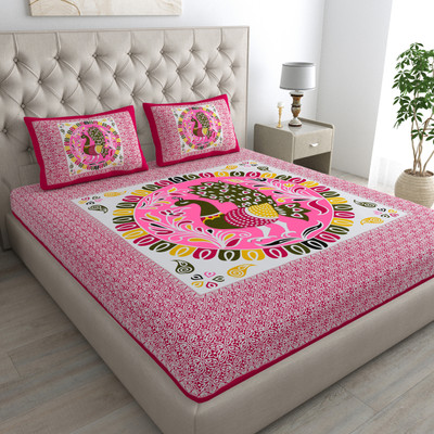 Homeline 104 TC Cotton Double Jaipuri Prints Flat Bedsheet(Pack of 1, MULTICOLOUR-5)